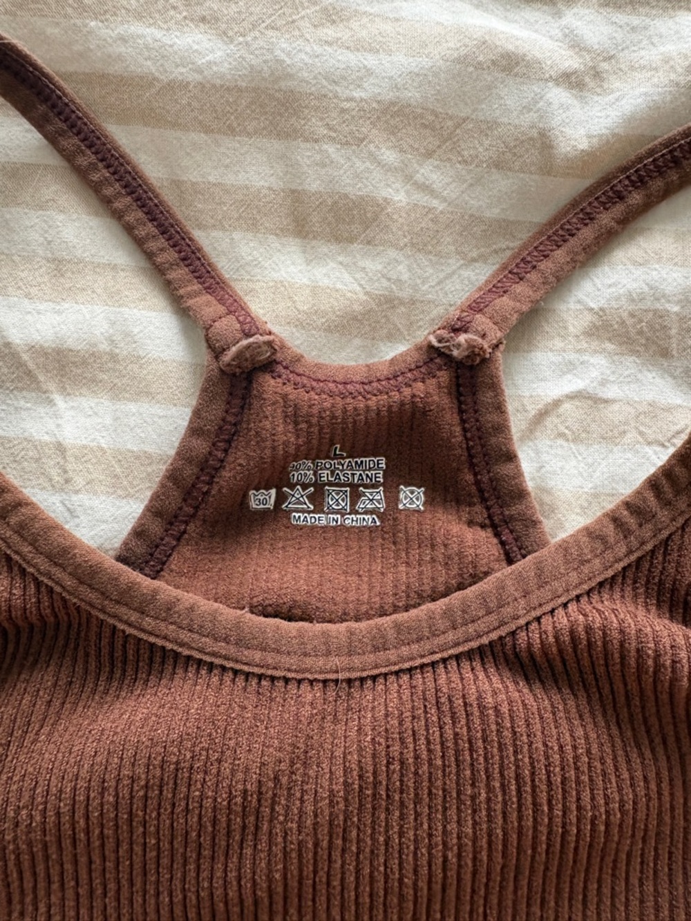 Brown Ribbed Racerback Crop Tank - Picture 2 of 3